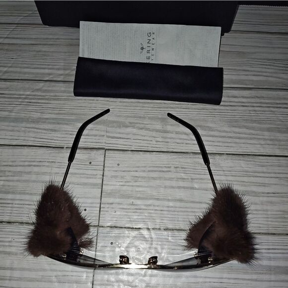 SAINT LAURENT Mink Fur Sunglasses Aviator Classic 11 Shields With Storage Case - Picture 2 of 12